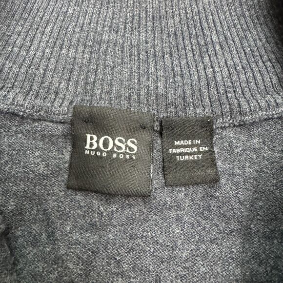 Boss Hugo Boss Full Zip Cardigan Sweater Mens Small Charcoal Gray Mock Cotton - Picture 5 of 15